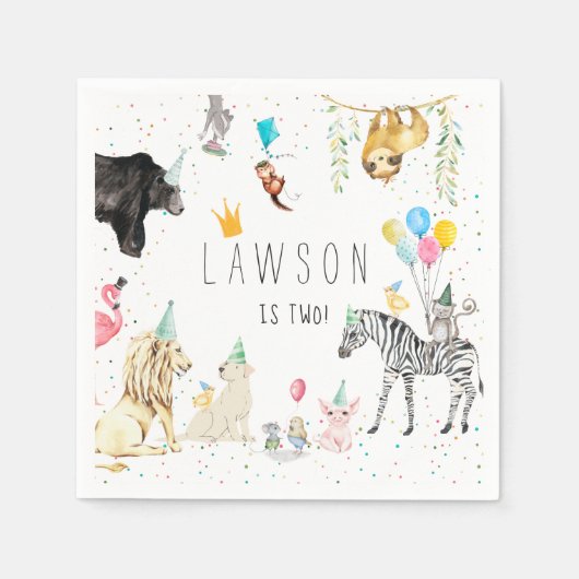 モダンシンプルパーティーアニマルウォーターカラー スタンダードカクテルナプキン (正面)