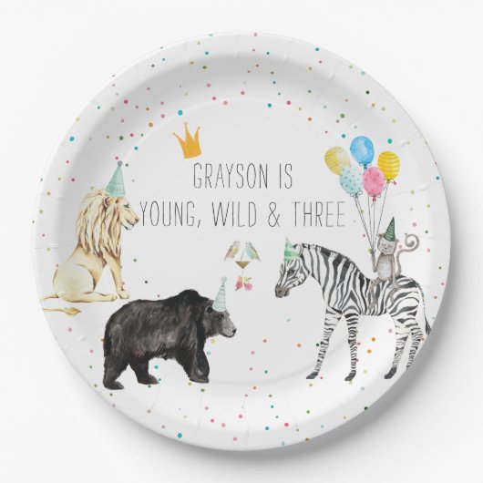 モダンシンプルパーティー動物の水色 ペーパープレート (正面)