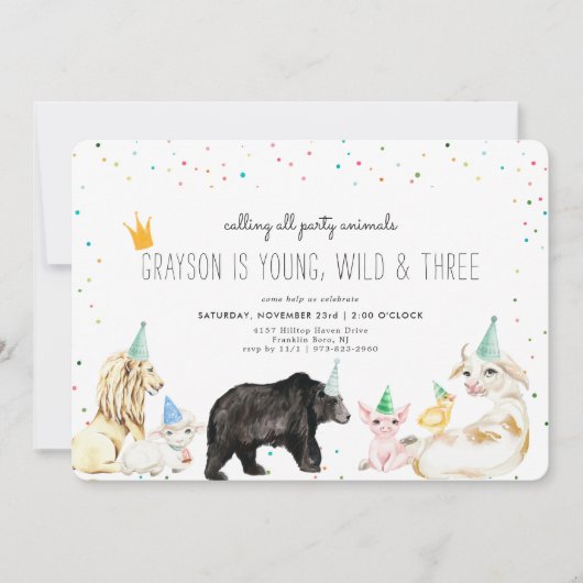 モダンシンプルパーティー動物招待状 (正面)