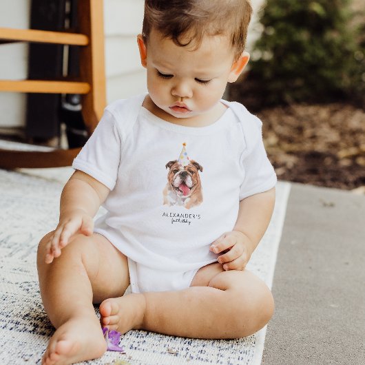 モダンシンプルパーティー動物第1誕生日 ベビーボディスーツ