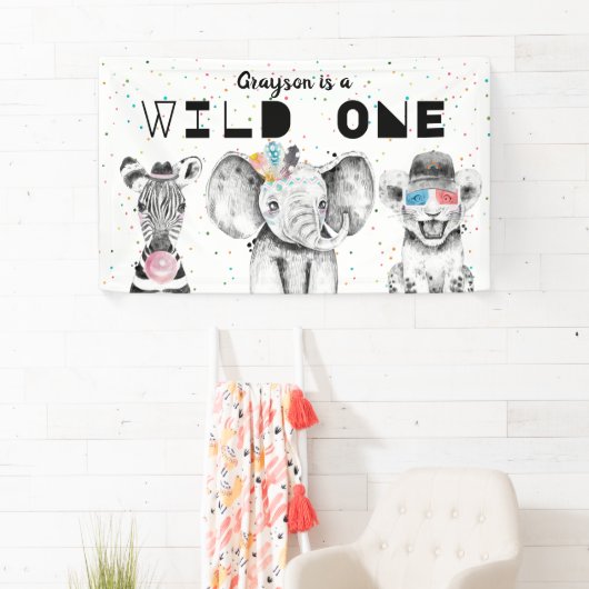 モダンシンプルパーティー動物誕生日歓迎サイン 横断幕 (インサイチュ)