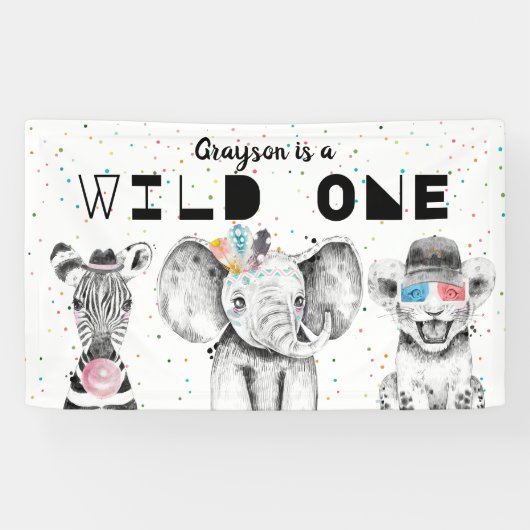 モダンシンプルパーティー動物誕生日歓迎サイン 横断幕 (横)