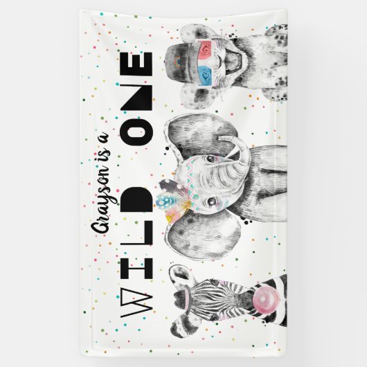 モダンシンプルパーティー動物誕生日歓迎サイン 横断幕 (縦)