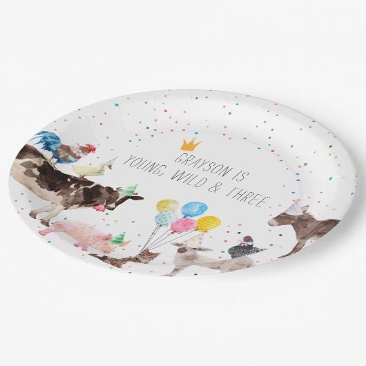 モダンシンプルパーティー農場動物水彩 ペーパープレート (アングル)