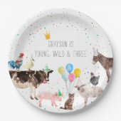 モダンシンプルパーティー農場動物水彩 ペーパープレート (正面)