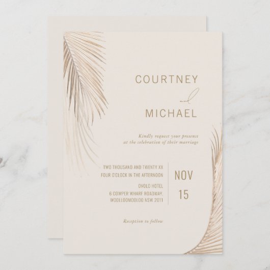 モダンシンプルパーム離れ結婚ズ 招待状 (正面/裏面)