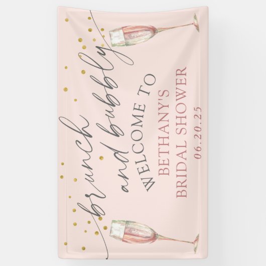 モダンシンプルピンクのブランチと泡状ブライダルシャワー 横断幕 (縦)