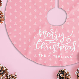 モダンシンプルピンクメリークリスマス名 ブラッシュドポリエステルツリースカート