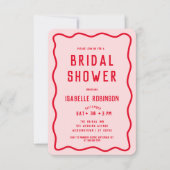 モダンシンプルピンクレッドスクワイグル波ブライダルシャワー 招待状 (正面)