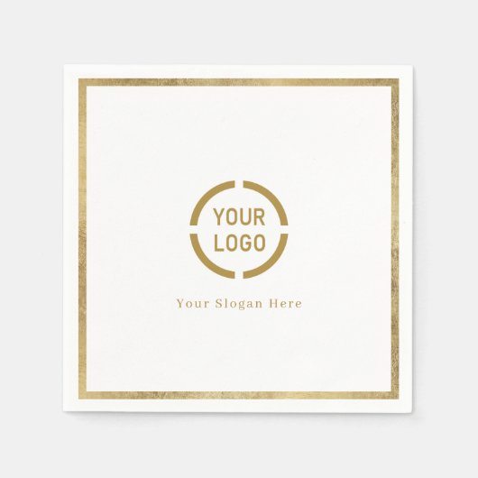 モダンシンプルフェイク縁ど金ゴールドロゴナプキン スタンダードカクテルナプキン (正面)