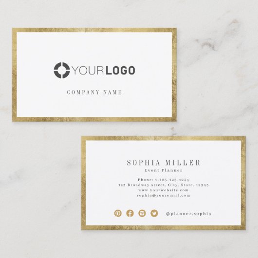 モダンシンプルフェイク縁ど金ゴールド会社のロゴ 名刺 (正面/裏面)