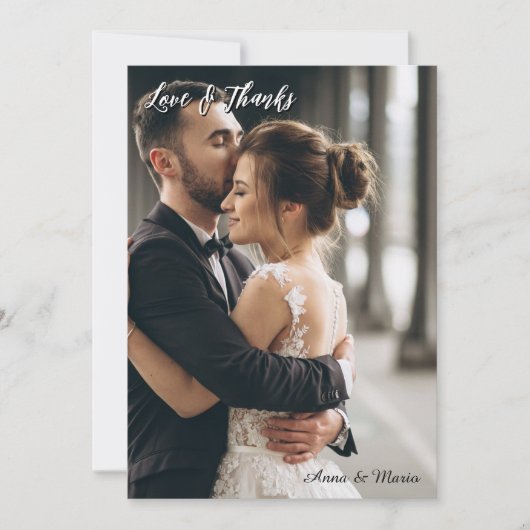 モダンシンプルフォトウェディング感謝カード付メモ サンキューカード (正面)