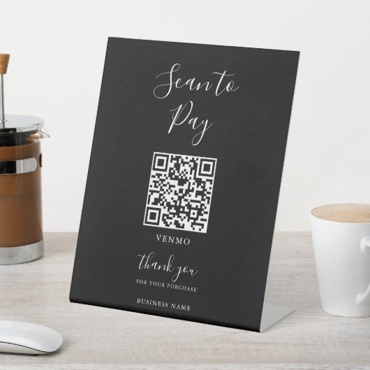モダンシンプルフォーマルブラックQRスキャンによる支払い 台座サイン (インサイチュ)