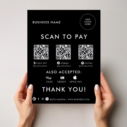 モダンシンプルフォーマルBlack QR Scan to Pay Sign