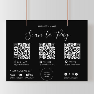 モダンシンプルフォーマルBlack QR Scan to Pay Sign