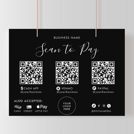 モダンシンプルフォーマルBlack QR Scan to Pay Sign