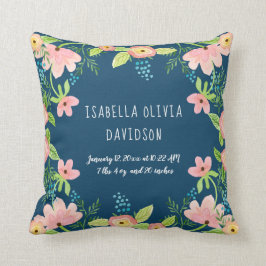 モダンシンプルフローラベビー誕生情報ウォーターカラー クッション