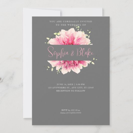 モダンシンプルフローラ枠グレー結婚ズ 招待状 (正面)