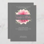 モダンシンプルフローラ枠グレー結婚ズ 招待状 (正面/裏面)