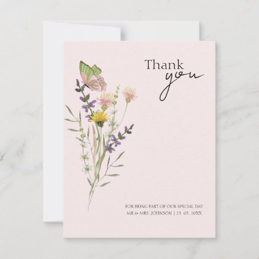 モダンシンプルフローラ結婚ズ サンキューカード (正面)