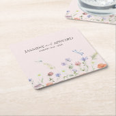 モダンシンプルフローラ結婚ズ スクエアペーパーコースター (アングル)