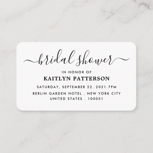 モダンシンプルブライダルシャワーチケット招待状 エンクロージャーカード (正面)