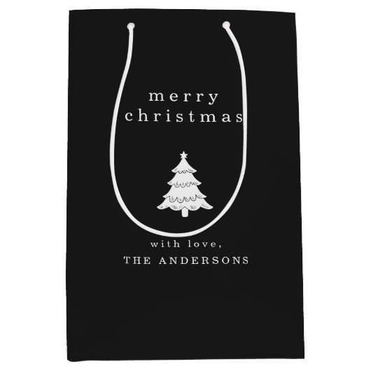 モダンシンプルブラッククリスマスホリデイ ミディアムペーパーバッグ (正面)