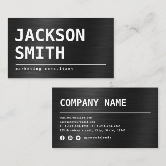 モダンシンプルブラックメタルプロフェッショナル 名刺 (正面/裏面)