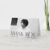 モダンシンプルブラック写真卒業 サンキューカード (正面)