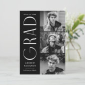 モダンシンプルブラック3フォトコラージュ卒業 案内状 (スタンド正面)