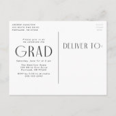 モダンシンプルブラック3写真卒業パーティー インビテーションポストカード (裏面)