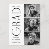 モダンシンプルブラック3写真卒業パーティー インビテーションポストカード (正面)