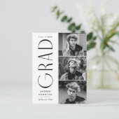 モダンシンプルブラック3写真卒業パーティー インビテーションポストカード (スタンド正面)