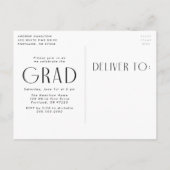 モダンシンプルブラック3写真卒業パーティー インビテーションポストカード (裏面)