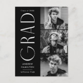 モダンシンプルブラック3写真卒業パーティー インビテーションポストカード (正面)