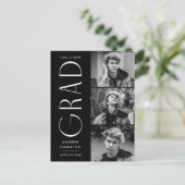 モダンシンプルブラック3写真卒業パーティー インビテーションポストカード (スタンド正面)