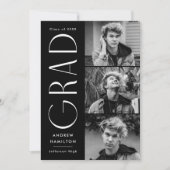 モダンシンプルブラック3写真卒業パーティー 招待状 (正面)