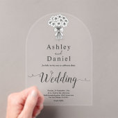 モダンシンプルブラック&ホワイトブライダルブーケ結婚ス アクリル招待状 (インサイチュ (ポータブル))