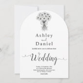 モダンシンプルブラック&ホワイトブライダルブーケ結婚ス 招待状 (正面)