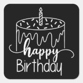 モダンシンプルブラック&ホワイト誕生日 スクエアシール (正面)