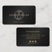 モダンシンプルブラック&金ゴールドモノグラムプロフェッショナル 名刺 (正面/裏面)