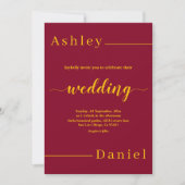 モダンシンプルブルゴーニュと金ゴールドエレガントウェディング 招待状 (正面)