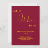 モダンシンプルブルゴーニュと金ゴールドエレガントウェディング 招待状 (正面)