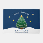 モダンシンプルブルースターリーナイトクリスマスツリー ドアマット (正面)