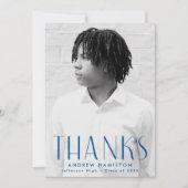 モダンシンプルブルーフォト卒業 サンキューカード (正面)