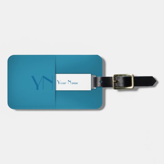 モダンシンプルブルーモノグラム名 ラゲッジタグ (正面横)