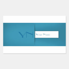 モダンシンプルブルーモノグラム名 長方形シール