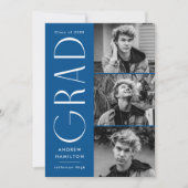 モダンシンプルブルー3フォトコラージュ卒業 案内状 (正面)