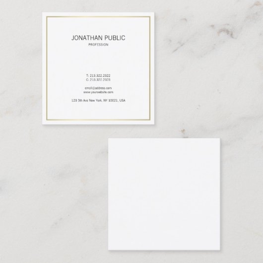 モダンシンプルプレーン金ゴールドルックプロフェッショナルエレガント スクエア名刺 (正面/裏面)