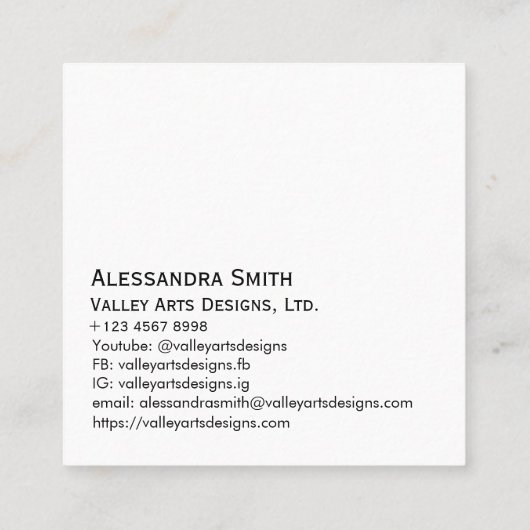 モダンシンプルプロフェッショナルビジネスフォトスクエア コーリングカード (裏面)